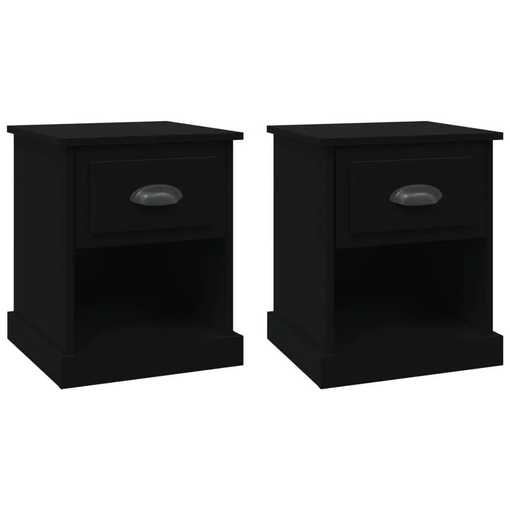 Bedside Cabinets Engineered Wood 39x39x47.5 cm Black 2 pcs Nightstand Storage