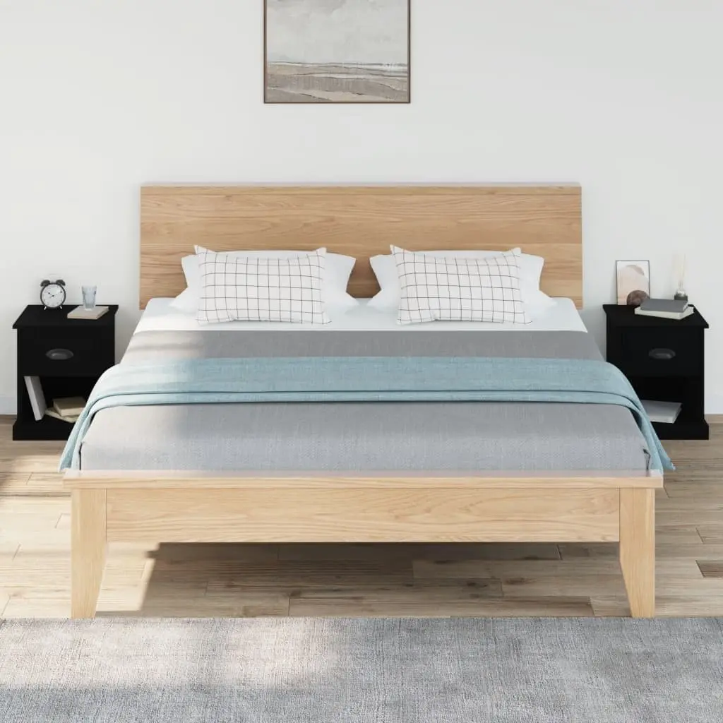 Bedside Cabinets Engineered Wood 39x39x47.5 cm Black 2 pcs Nightstand Storage