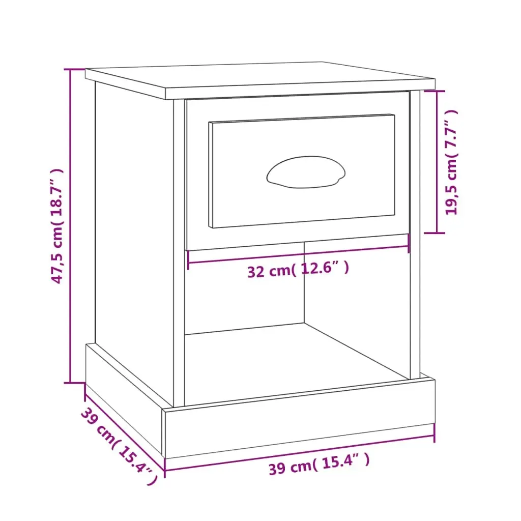 Bedside Cabinets Engineered Wood 39x39x47.5 cm Black 2 pcs Nightstand Storage