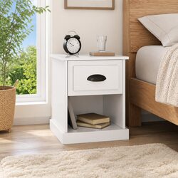 Bedside Cabinet White 39x39x47.5cm Engineered Wood Nightstand Storage Table