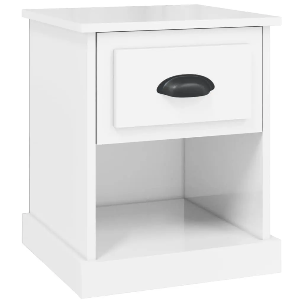 Nightstand Storage Table Engineered Wood 39x39x47.5cm White High Gloss Multifunctional Bedside Cabinet