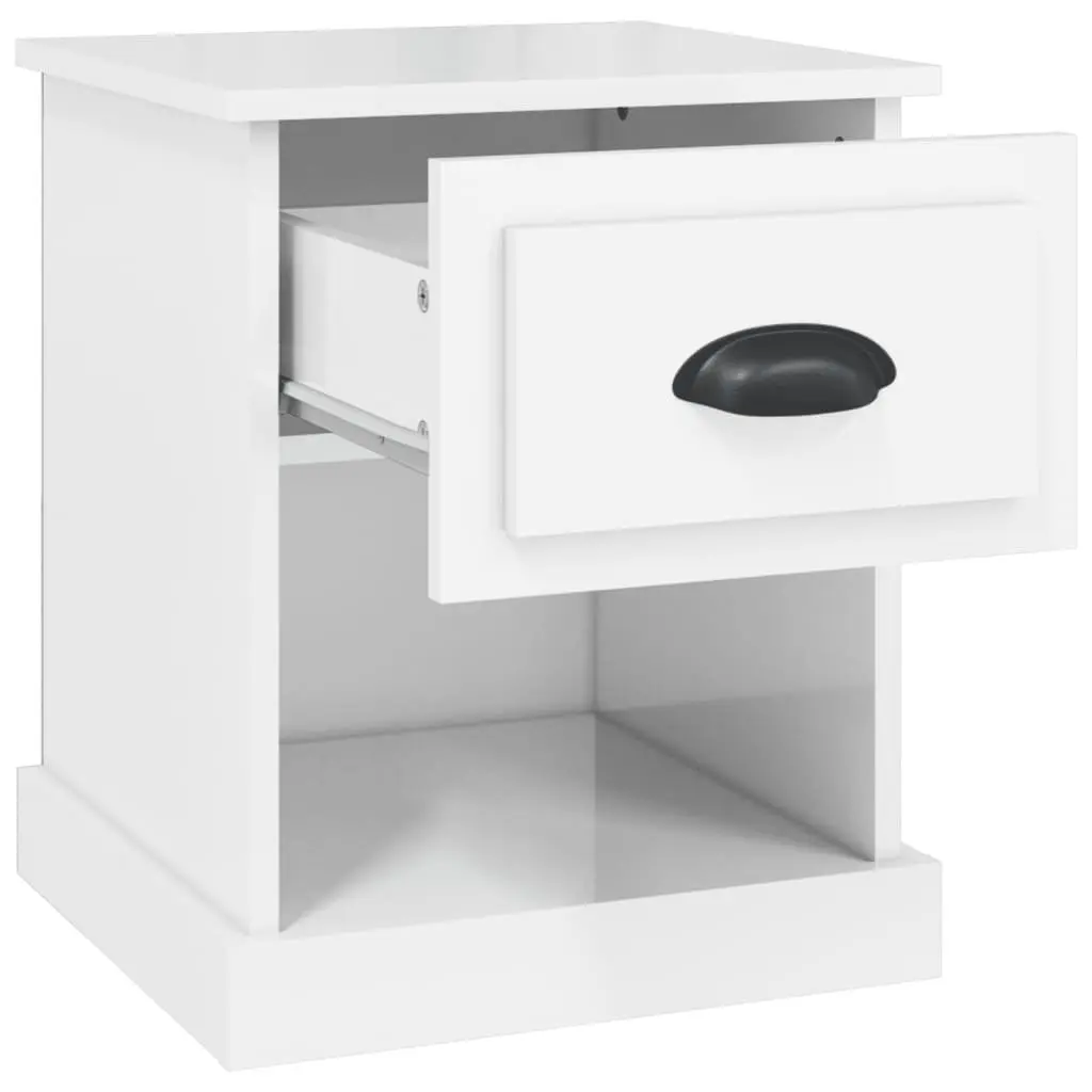 Nightstand Storage Table Engineered Wood 39x39x47.5cm White High Gloss Multifunctional Bedside Cabinet