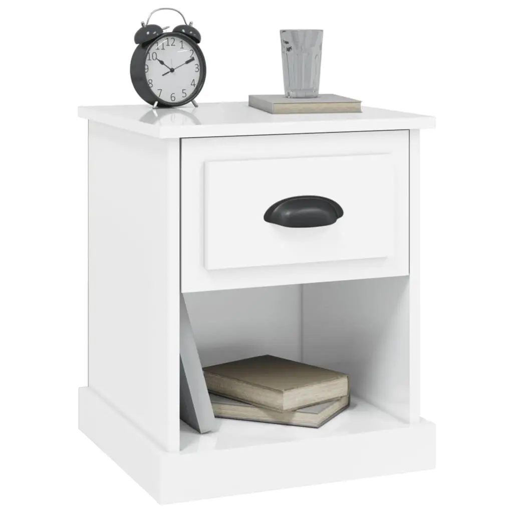Nightstand Storage Table Engineered Wood 39x39x47.5cm White High Gloss Multifunctional Bedside Cabinet