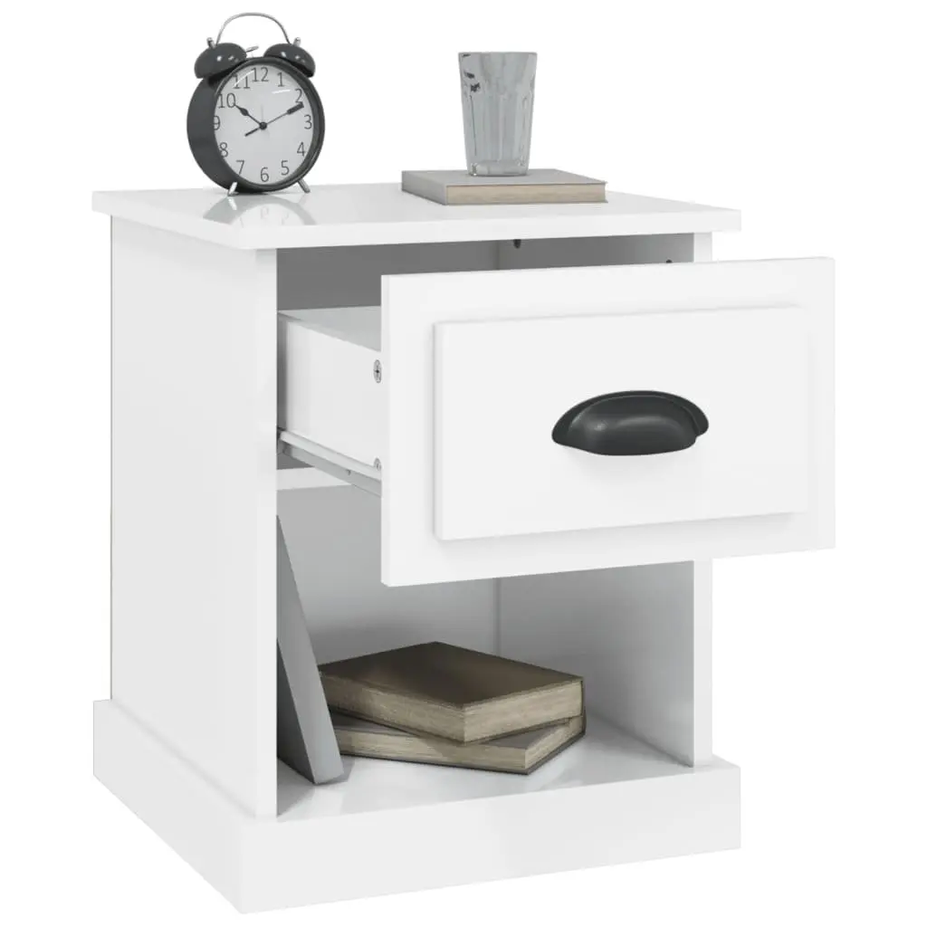 Nightstand Storage Table Engineered Wood 39x39x47.5cm White High Gloss Multifunctional Bedside Cabinet