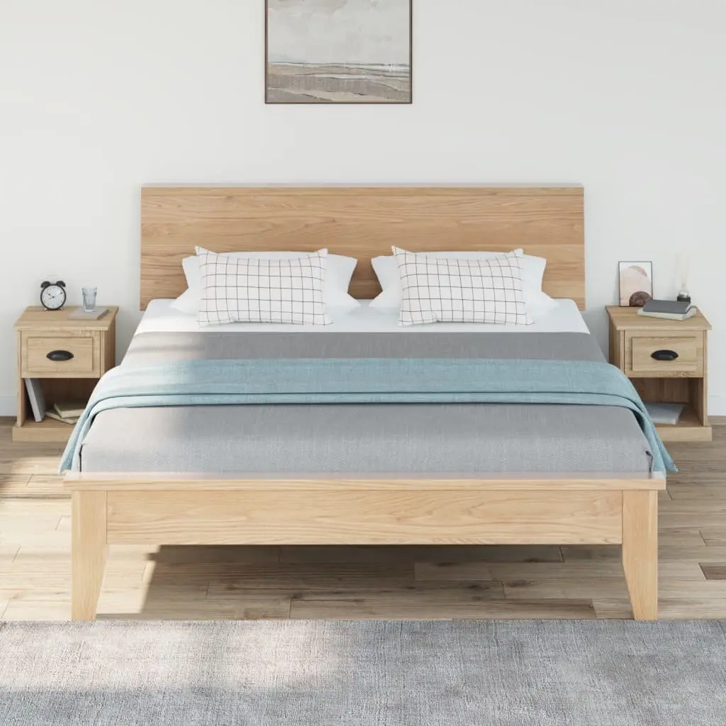 2 Piece Bedside Cabinet Brown Engineered Wood Nightstand with Drawer and Open Compartment 39x39x47.5cm for Bedroom Living Room Storage