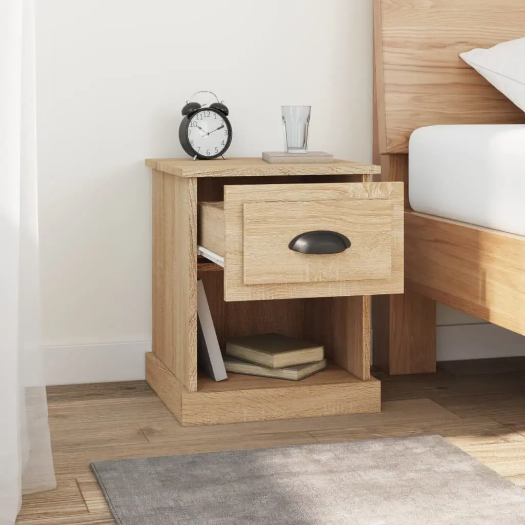 2 Piece Bedside Cabinet Brown Engineered Wood Nightstand with Drawer and Open Compartment 39x39x47.5cm for Bedroom Living Room Storage