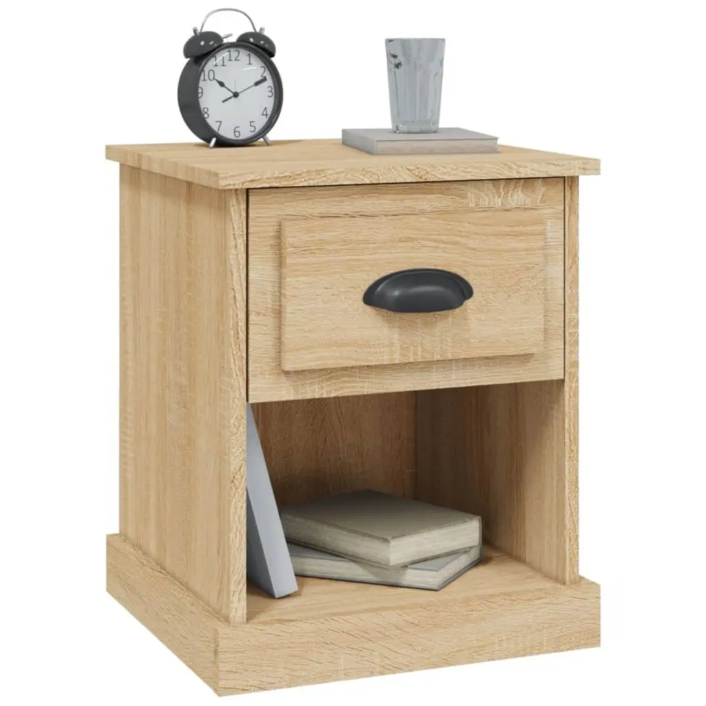 2 Piece Bedside Cabinet Brown Engineered Wood Nightstand with Drawer and Open Compartment 39x39x47.5cm for Bedroom Living Room Storage