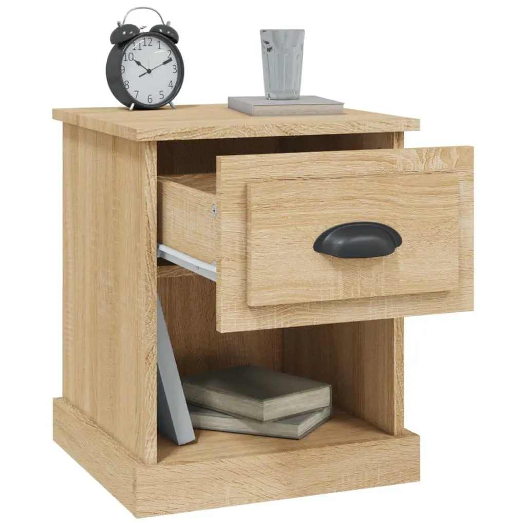 2 Piece Bedside Cabinet Brown Engineered Wood Nightstand with Drawer and Open Compartment 39x39x47.5cm for Bedroom Living Room Storage