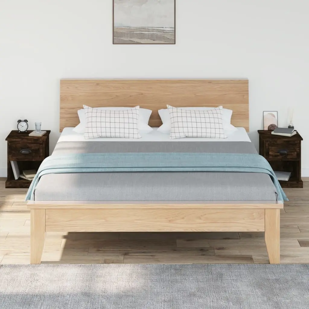 2 Piece Bedside Tables Engineered Wood Smoked Oak Nightstand with Drawer and Open Compartment 39x39x47.5cm