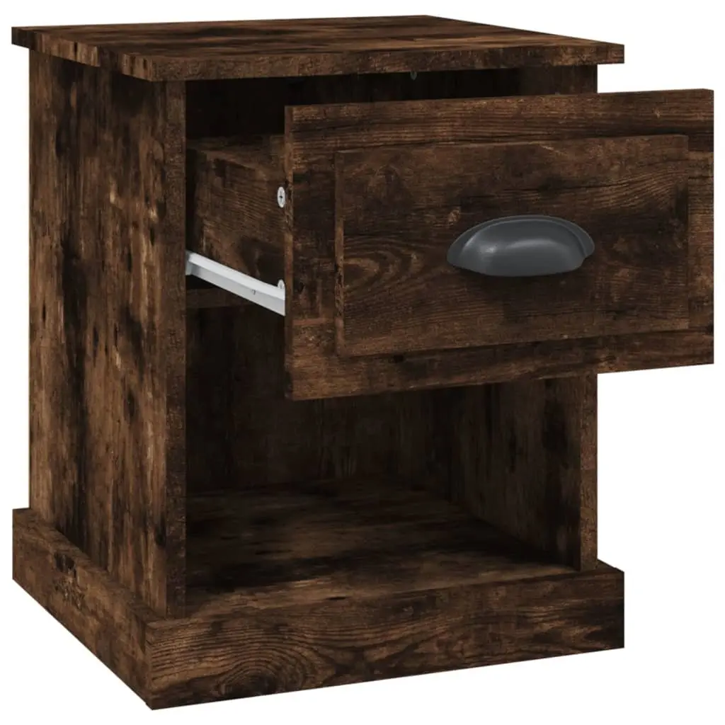 2 Piece Bedside Tables Engineered Wood Smoked Oak Nightstand with Drawer and Open Compartment 39x39x47.5cm