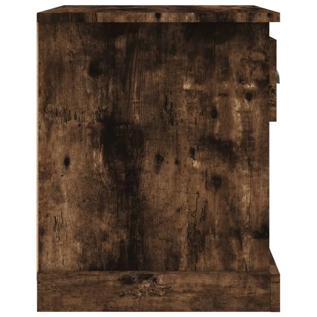 2 Piece Bedside Tables Engineered Wood Smoked Oak Nightstand with Drawer and Open Compartment 39x39x47.5cm