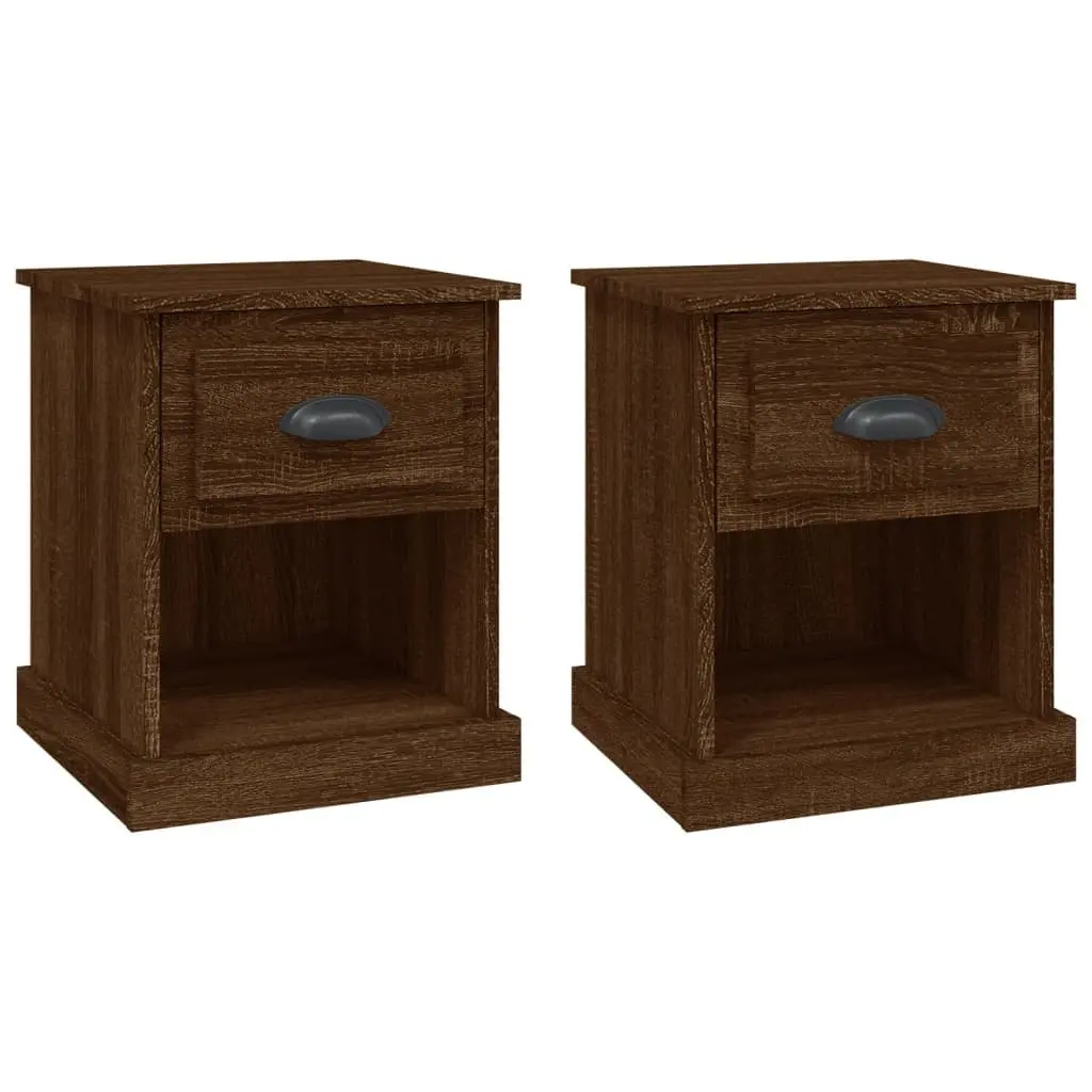 Bedside Cabinets Engineered Wood 39x39x47.5 cm Brown 2 Piece Nightstand