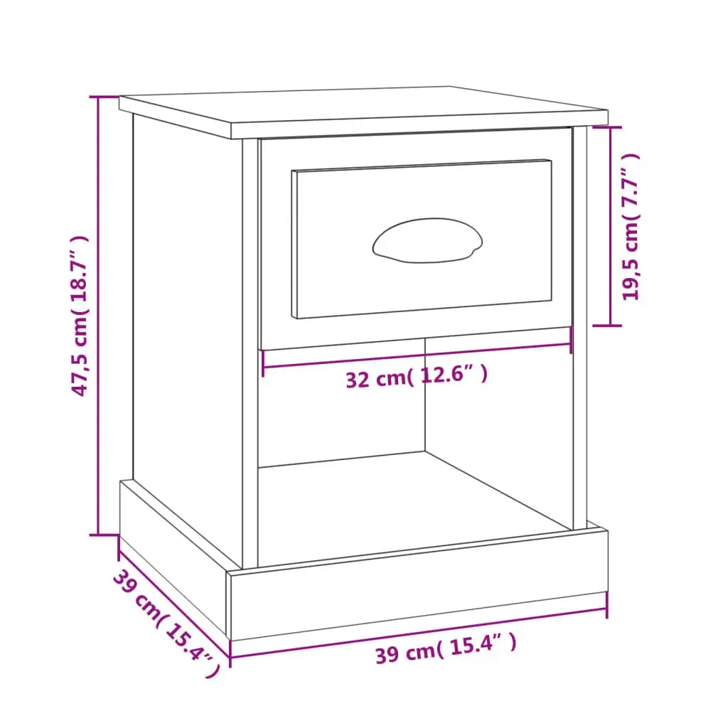 Bedside Cabinets Engineered Wood 39x39x47.5 cm Brown 2 Piece Nightstand