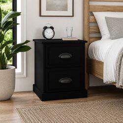 Bedside Cabinet Black 39x39x47.5cm with 2 Drawers Engineered Wood Nightstand