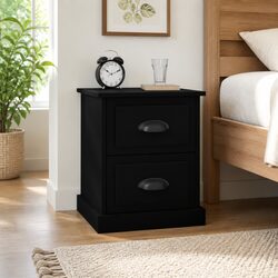 Bedside Cabinet 2 Drawer Nightstand Side Table Storage Black 39x39x47.5cm