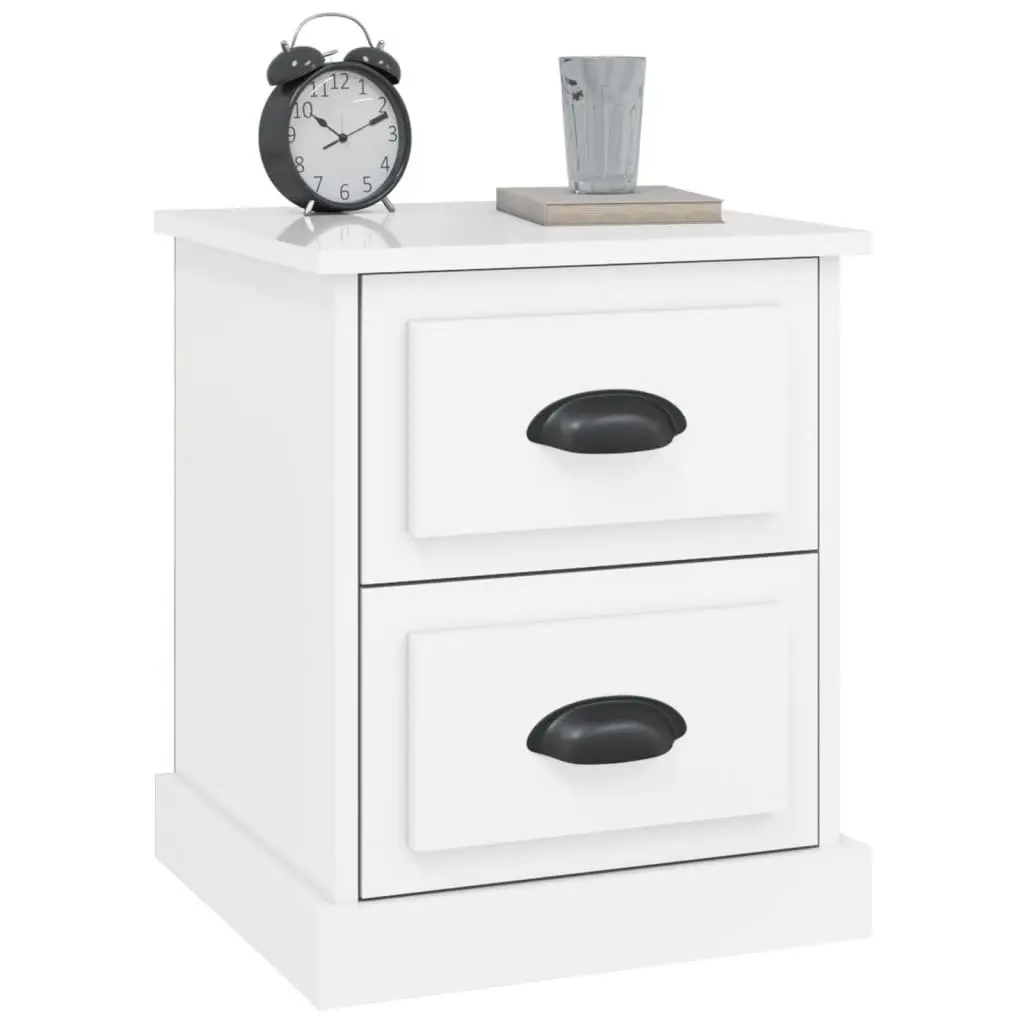 White Nightstand Engineered Wood 2 Drawer Bedside Cabinet Storage Table 39W x 39D x 47.5H cm