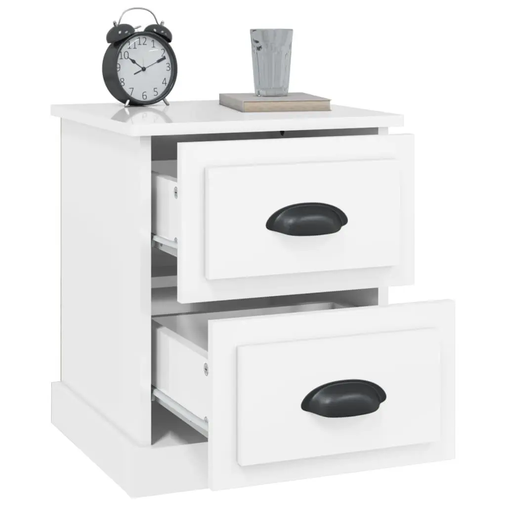 White Nightstand Engineered Wood 2 Drawer Bedside Cabinet Storage Table 39W x 39D x 47.5H cm