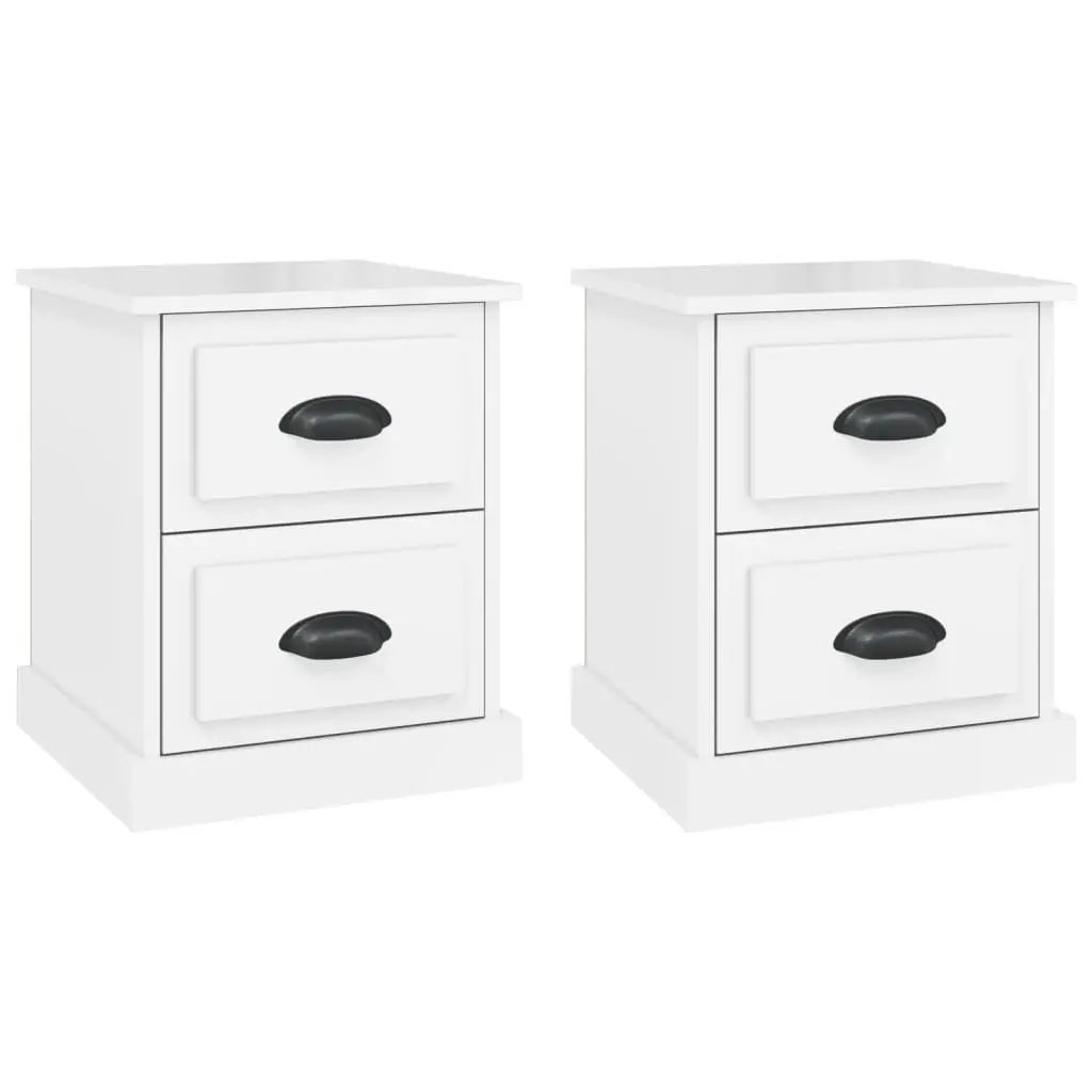 Bedside Cabinet Engineered Wood 2 Drawer White Gloss Storage Table