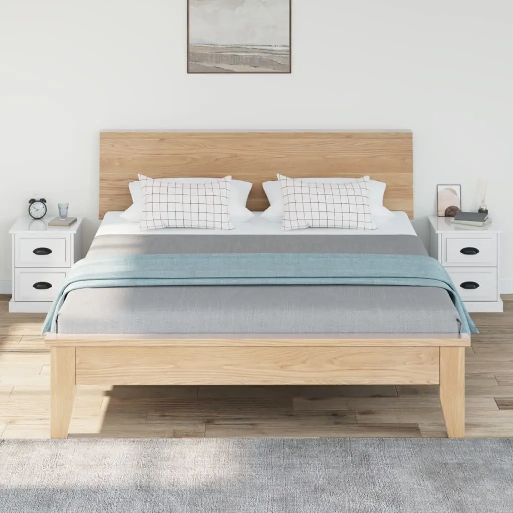 Bedside Cabinet Engineered Wood 2 Drawer White Gloss Storage Table
