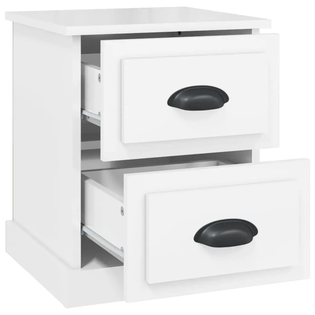 Bedside Cabinet Engineered Wood 2 Drawer White Gloss Storage Table