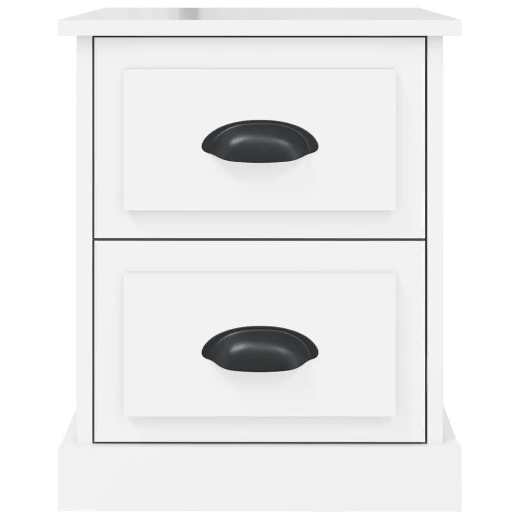 Bedside Cabinet Engineered Wood 2 Drawer White Gloss Storage Table