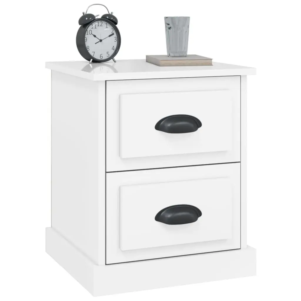 Bedside Cabinet Engineered Wood 2 Drawer White Gloss Storage Table
