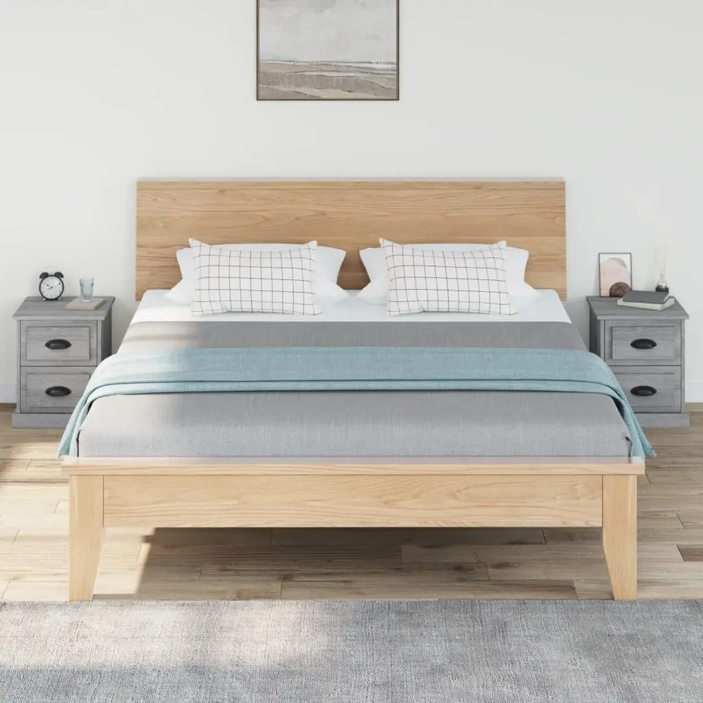 Bedside Cabinet Engineered Wood 39x39x47.5cm Grey 2 Drawer Nightstand Side Table Storage