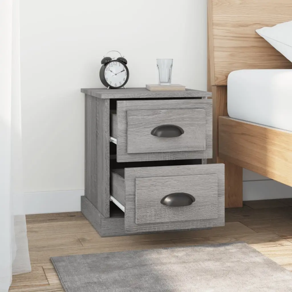 Bedside Cabinet Engineered Wood 39x39x47.5cm Grey 2 Drawer Nightstand Side Table Storage