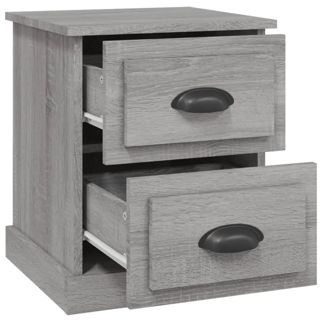 Bedside Cabinet Engineered Wood 39x39x47.5cm Grey 2 Drawer Nightstand Side Table Storage
