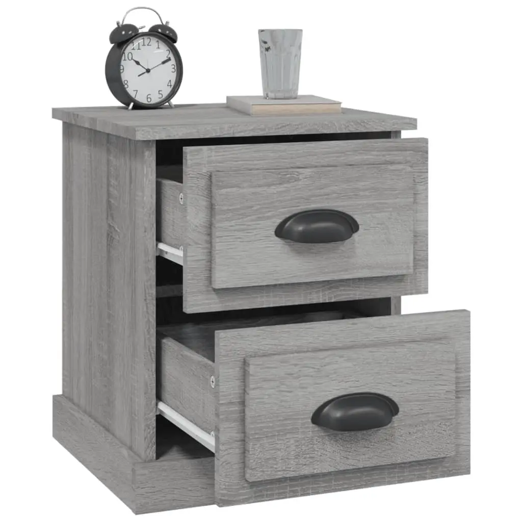 Bedside Cabinet Engineered Wood 39x39x47.5cm Grey 2 Drawer Nightstand Side Table Storage