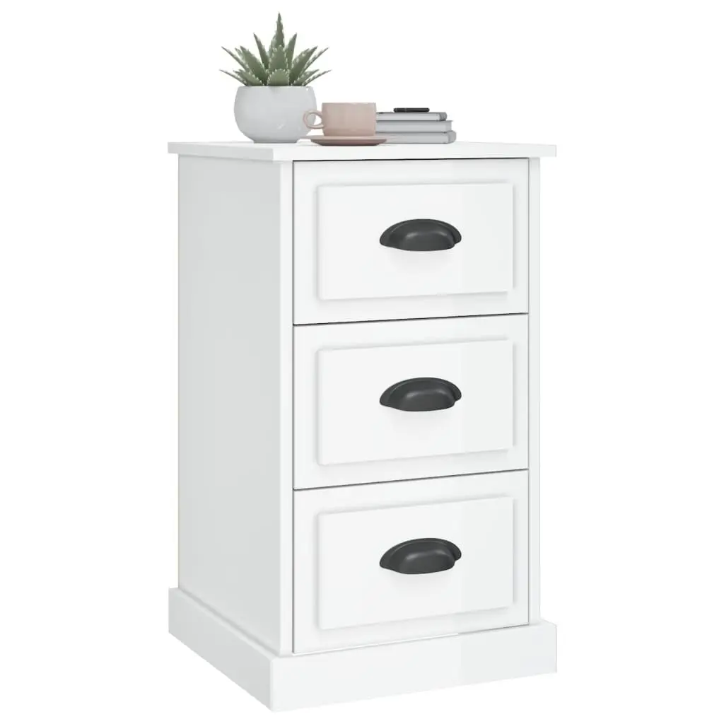 Bedside Cabinet White High Gloss 3 Drawer Nightstand Storage Table Engineered
