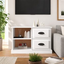 Functional White TV Cabinet with Adjustable Drawer Options