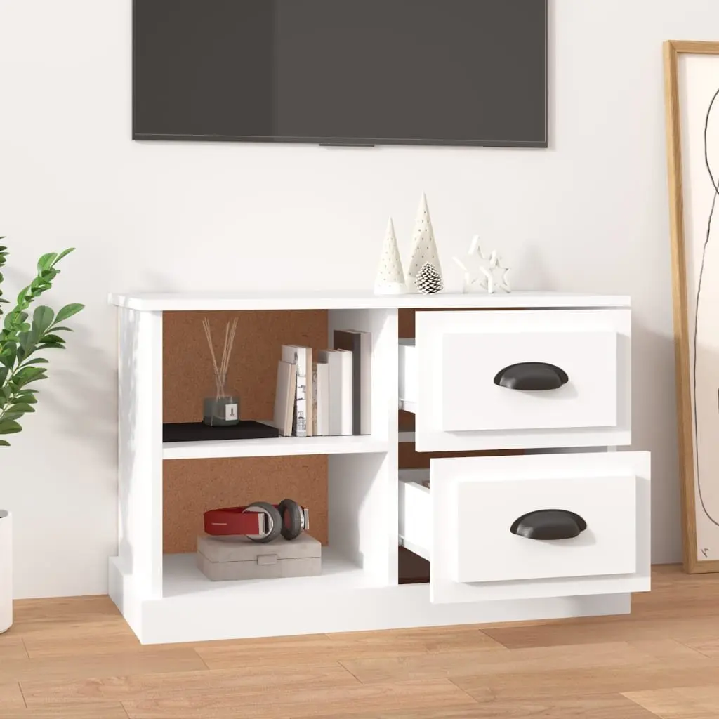 TV Cabinet Engineered Wood White 73 x 35.5 x 47.5 cm with Drawers Open Compartments