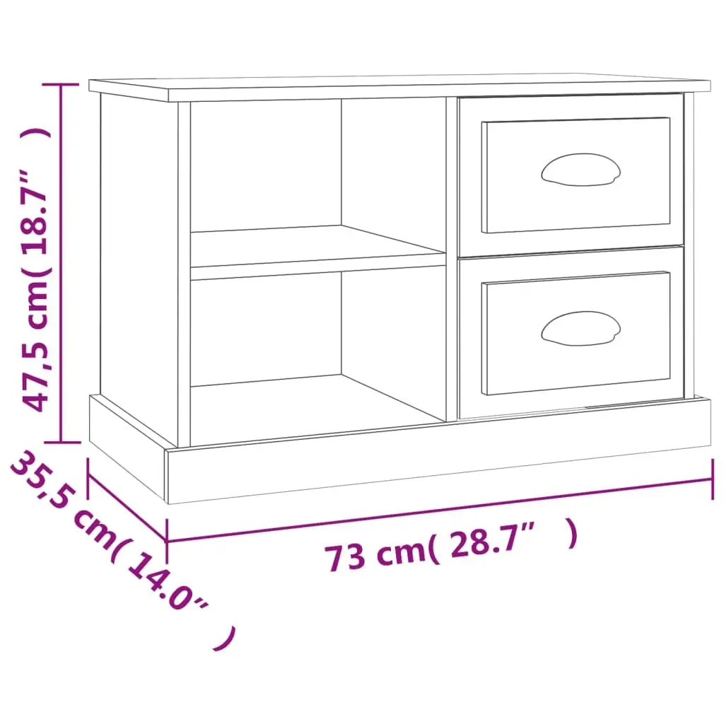 TV Cabinet Engineered Wood White 73 x 35.5 x 47.5 cm with Drawers Open Compartments