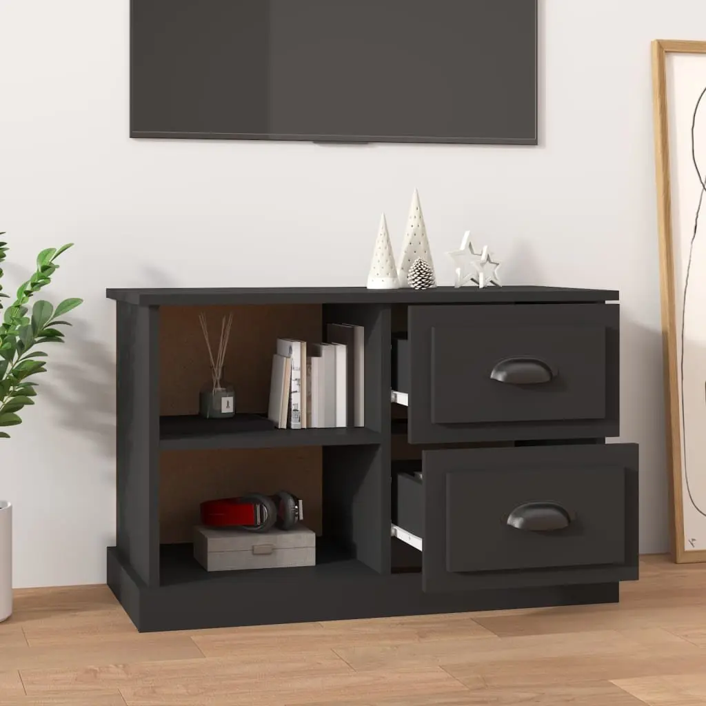 TV Cabinet Engineered Wood 73x35.5x47.5 cm Black with 2 Drawers Open Compartments