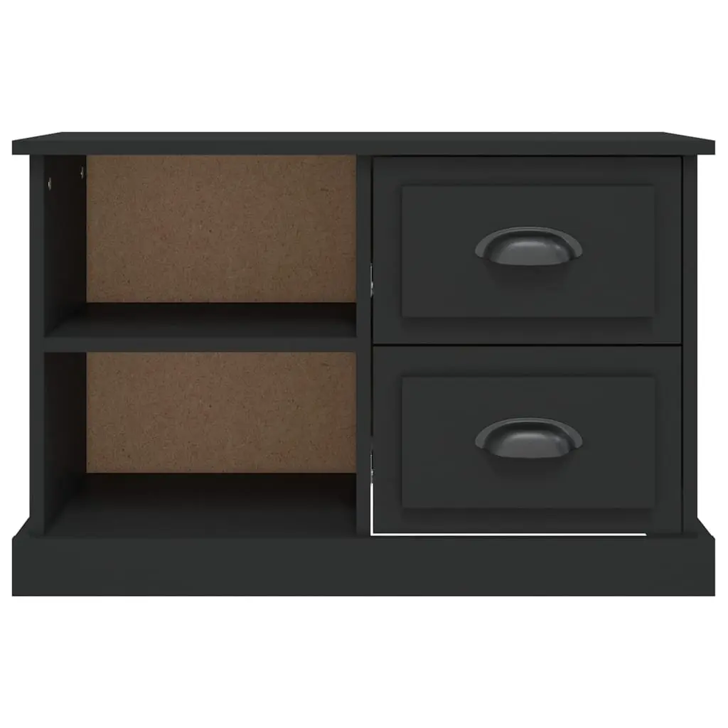 TV Cabinet Engineered Wood 73x35.5x47.5 cm Black with 2 Drawers Open Compartments