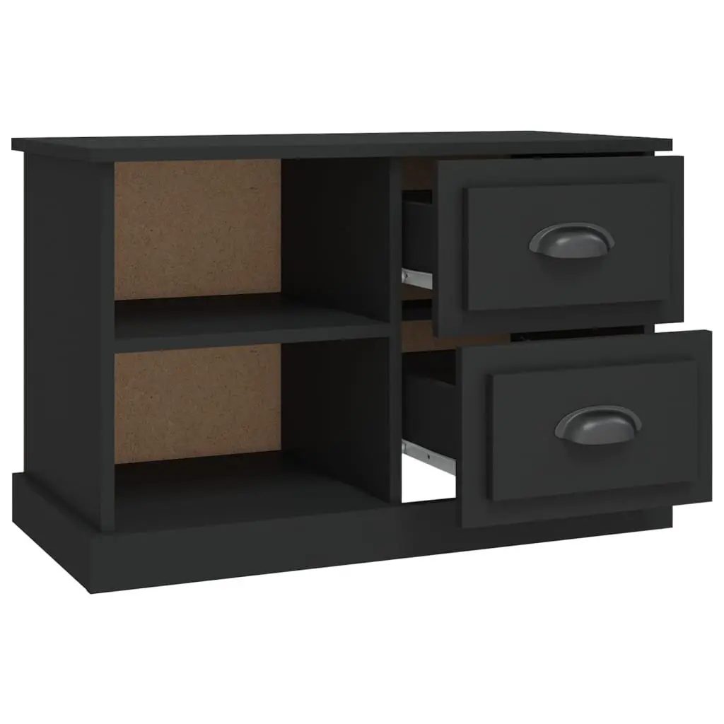 TV Cabinet Engineered Wood 73x35.5x47.5 cm Black with 2 Drawers Open Compartments