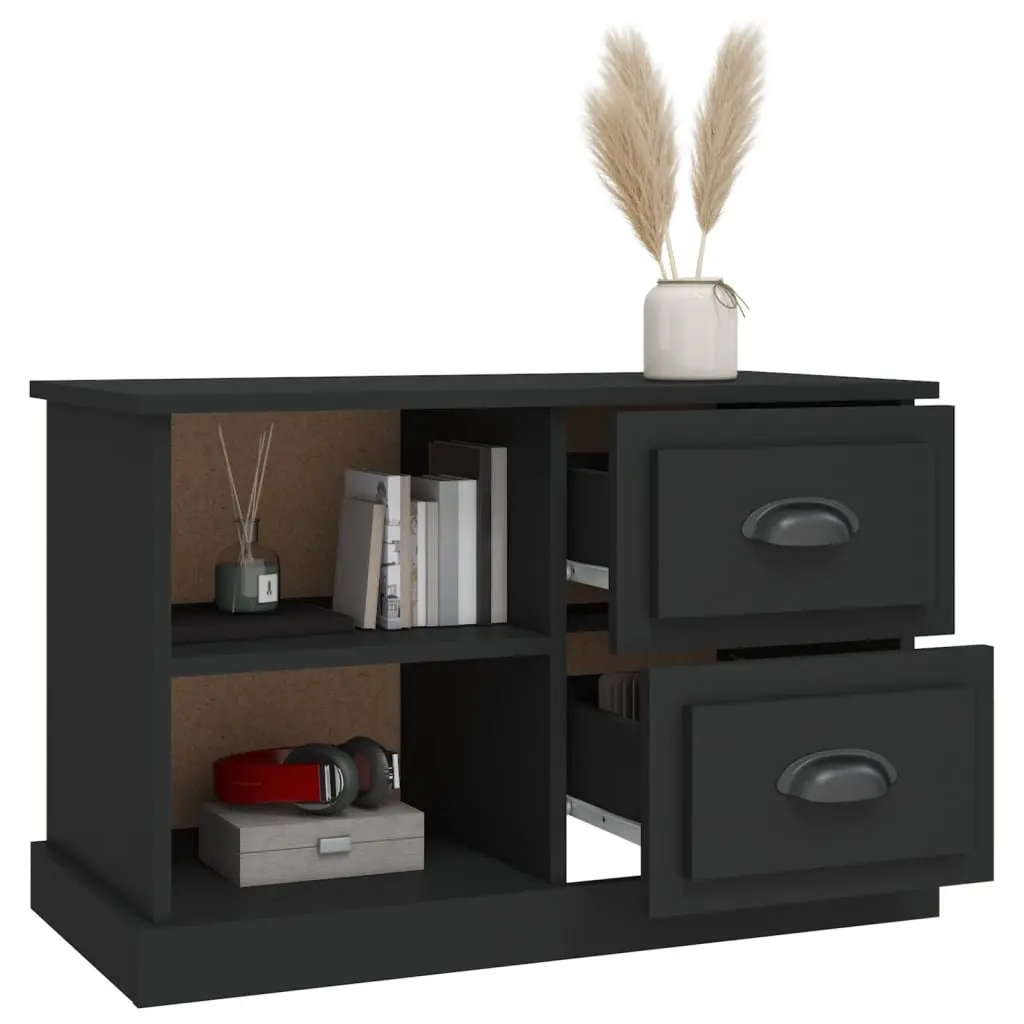 TV Cabinet Engineered Wood 73x35.5x47.5 cm Black with 2 Drawers Open Compartments