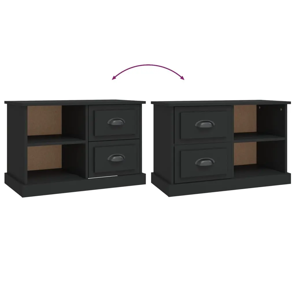 TV Cabinet Engineered Wood 73x35.5x47.5 cm Black with 2 Drawers Open Compartments