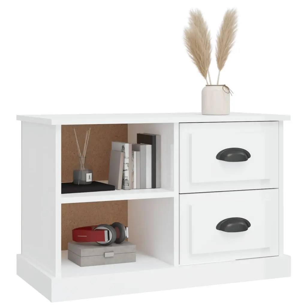 TV Cabinet White High Gloss Engineered Wood Furniture Storage Unit Drawers
