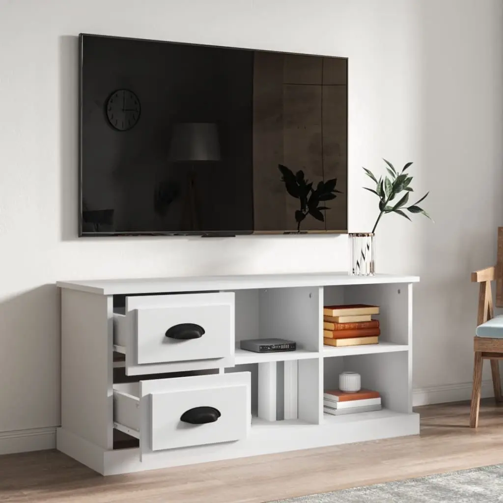 TV Cabinet Engineered Wood 102x35.5x47.5 cm White Storage Unit with Drawers and Open Compartments
