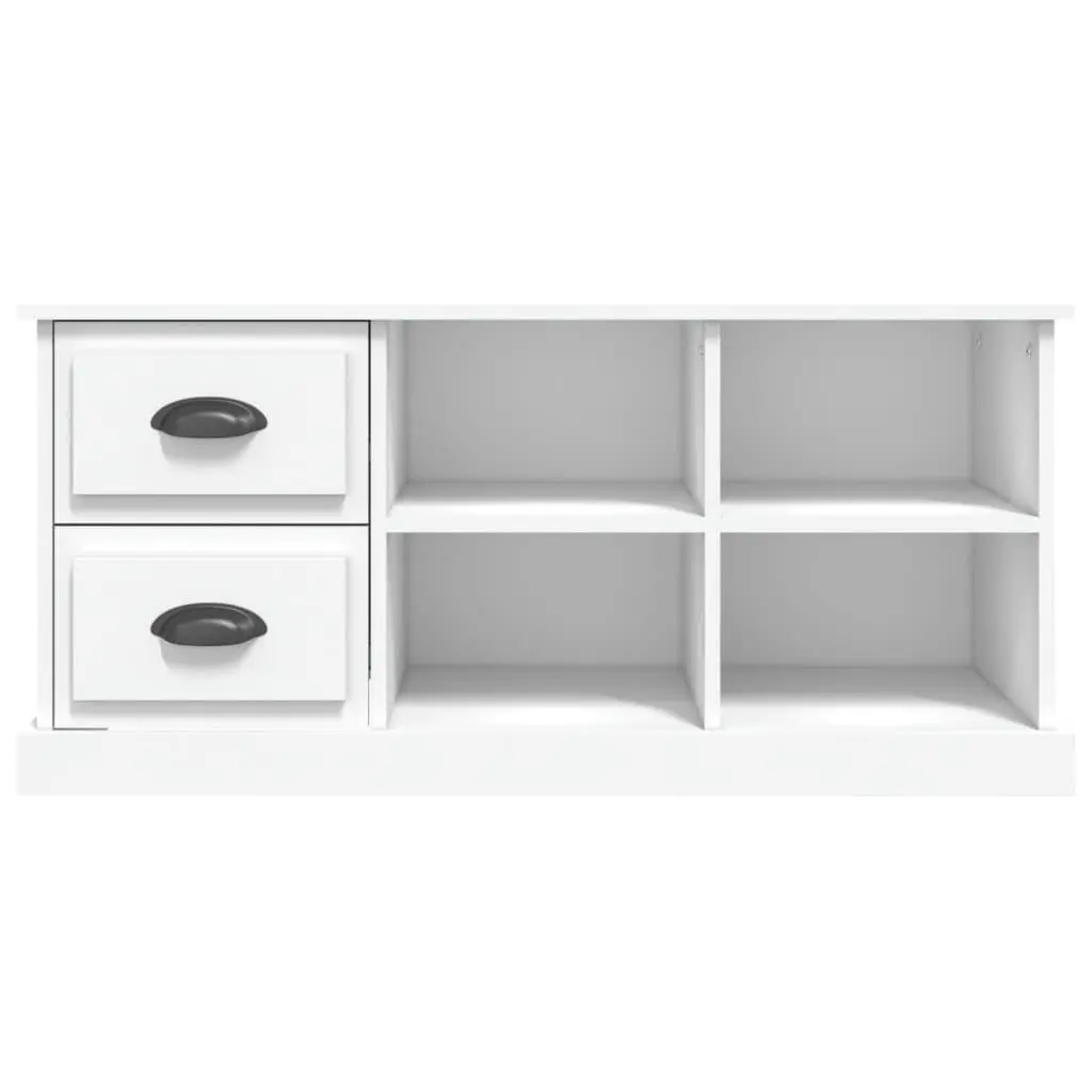 TV Cabinet Engineered Wood 102x35.5x47.5 cm White Storage Unit with Drawers and Open Compartments