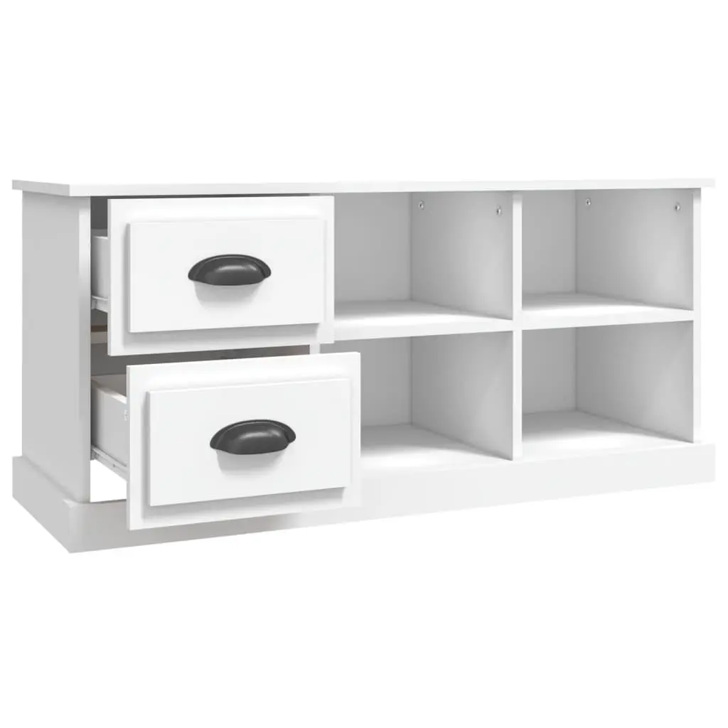 TV Cabinet Engineered Wood 102x35.5x47.5 cm White Storage Unit with Drawers and Open Compartments