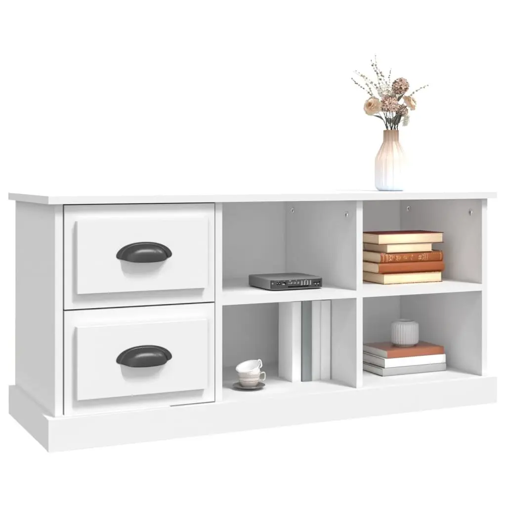 TV Cabinet Engineered Wood 102x35.5x47.5 cm White Storage Unit with Drawers and Open Compartments