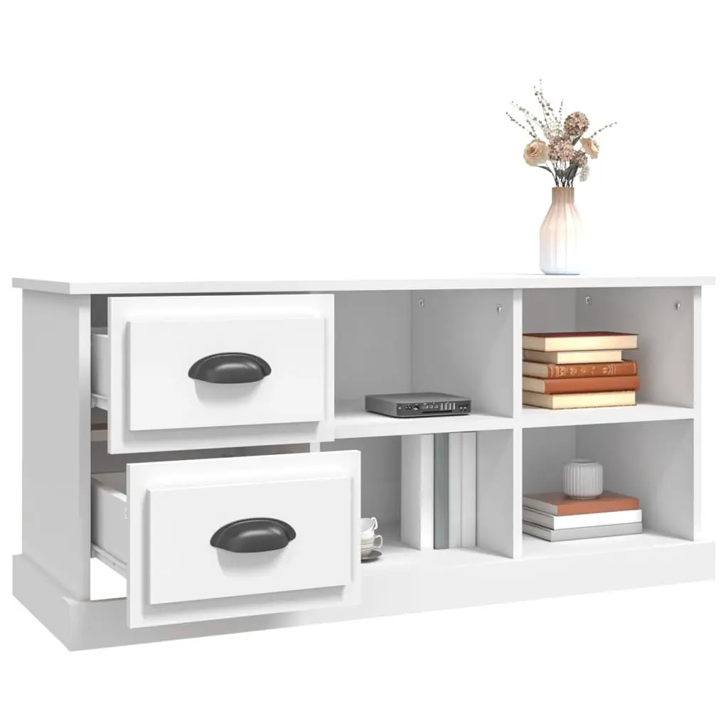 TV Cabinet Engineered Wood 102x35.5x47.5 cm White Storage Unit with Drawers and Open Compartments
