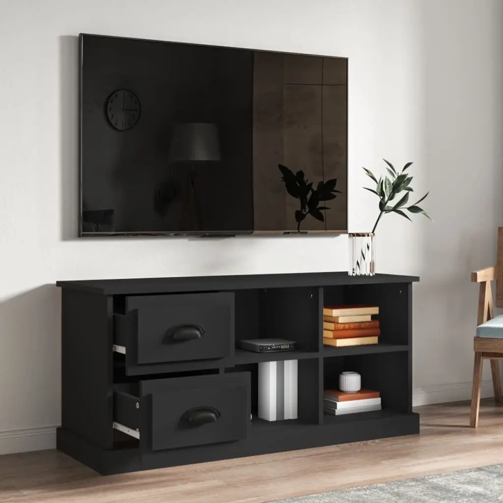 TV Cabinet Engineered Wood 102x35.5x47.5 cm Black Storage Unit with Drawers Open Compartments