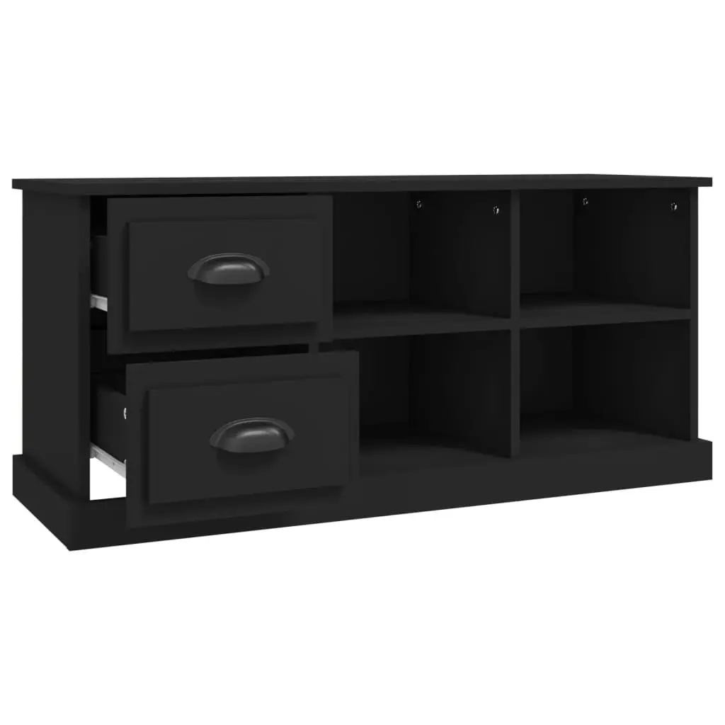 TV Cabinet Engineered Wood 102x35.5x47.5 cm Black Storage Unit with Drawers Open Compartments