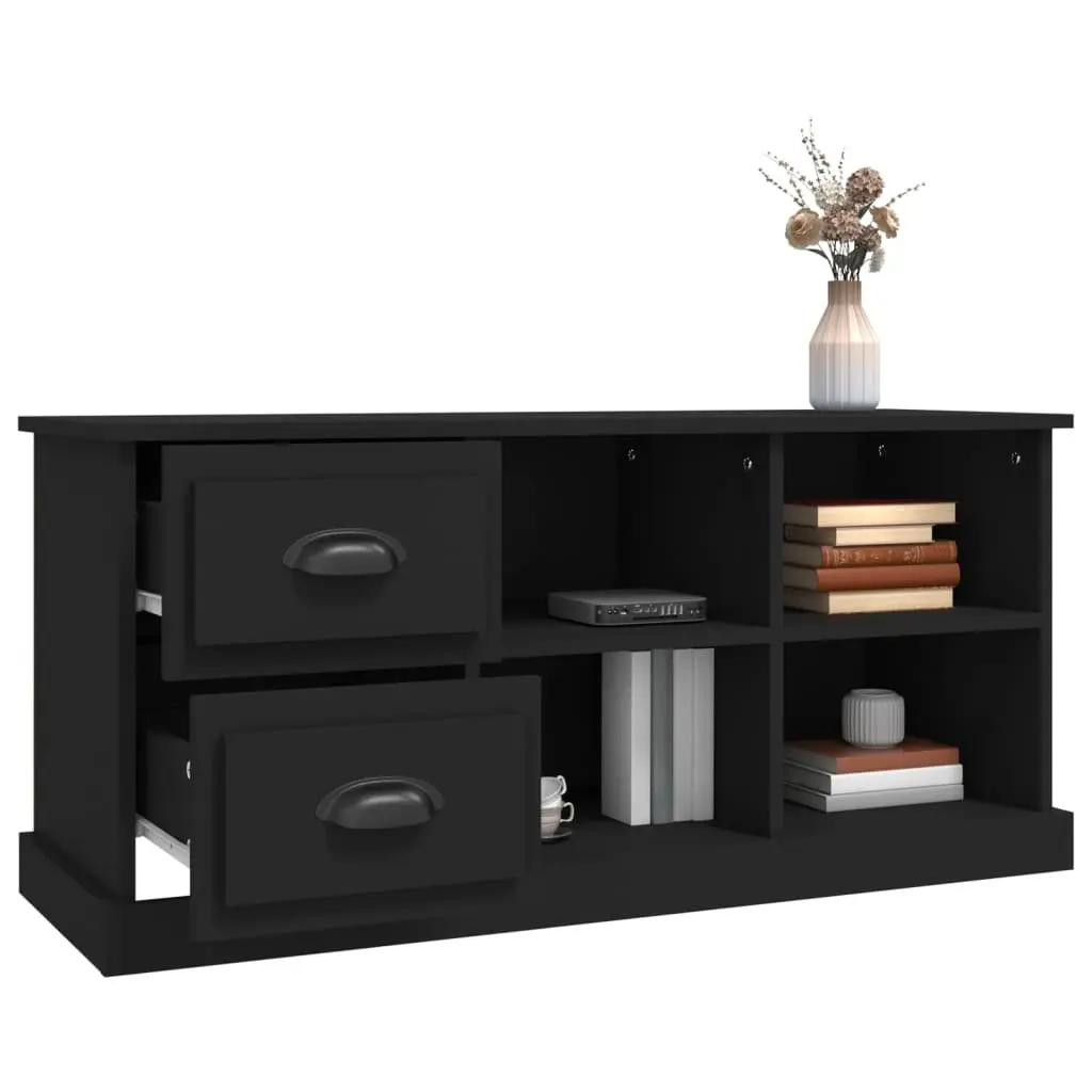 TV Cabinet Engineered Wood 102x35.5x47.5 cm Black Storage Unit with Drawers Open Compartments