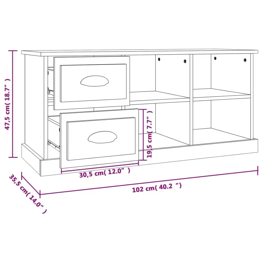 TV Cabinet Engineered Wood 102x35.5x47.5 cm Black Storage Unit with Drawers Open Compartments