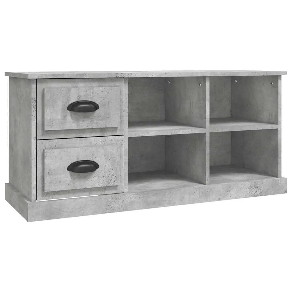 TV Cabinet Grey 102x35.5x47.5cm Engineered Wood Storage Unit 2 Drawers 4